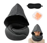 Focenat Oreiller de Voyage à Capuche pour Avion, Coussin de Nuque pour Voyage, Oreiller de Voyage en Mousse à Mémoire de Forme pour Adulte, Coussin de Voyage pour Voiture Train Bureau