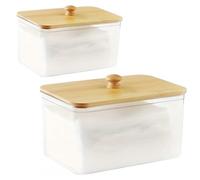 Focenat Organisateur de Buanderie en Plastique, Boîte à Détergent avec Couvercle en Bambou, Distributeur de Boules de Détergent Transparent, pour Capsules de Lessive, Boules de Séchage