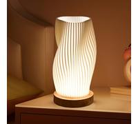 Focenat Petite Lampe de Chevet Pour Chambre Salon, Dimmable Lampe de Table Créative Moderne, Lampe de Chevet avec abat-jour en PLA, Base en Bois, Chaude Ambiance Romantique Lumière Chaude Veilleuse