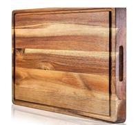 Focenat Planche en Bois d'Acacia avec Fente à Jus pour Découper la Viande ou les Légumes - 39 x 25,5 x 2,5 cm