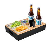 Focenat Plateau de Canapé en Bambou, Plateaux à Snacks avec 2 Porte-gobelets, 3 Bols à Collation, Organiseur de Canapé, Tablette de Canapé Amovible, Plateau de Service, Plateaux à Collations