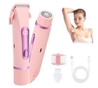 Focenat Rasoir Electrique Femme, 2 en 1 Tondeuse Femme Intime, Rasoir Femme Electrique avec LCD, Étanche IPX7, Humide/Sec, sans fil, Rechargeable USB-C, pour Visage Aisselles Jambes Bras (Rose)