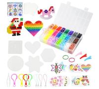 Focenat Set de Perles à Repasser, 24 Couleurs, 6300 Pièces Perles de 5mm avec Boîte de Rangement, Plaques de Perles à Repasser, Papier à Repasser, Brucelles, pour Enfants, Conception DIY de Bijoux