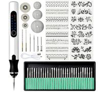 Focenat Stylo graveur électrique,Kit d'outils gravure sans fil,Outil de gravure sans fil avec forets et pochoirs,Graveur de Bricolage Portable,pour sculpter le verre,bois,métal,pierre,clous,céramique