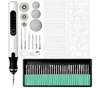 Focenat Stylo graveur électrique,Kit d'outils gravure sans fil,Outil de gravure sans fil avec forets et pochoirs,Graveur de Bricolage Portable,pour sculpter le verre,bois,métal,pierre,clous,céramique