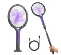 Focenat Tête Rotative Raquette Électrique Insectes Electrique Raquette Insectes Rechargeable Raquette Anti Moustique Électrique Raquette Tapetteà Mouche Électrique avec Une Extension Télescopique