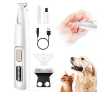 Focenat Tondeuse Chien Set, Silencieuse Tondeuse à Pattes de Chien avec Lumière LED Rechargeable par USB, Paw Trim Pro Étanche, pour Chiens, Chats, Pattes, Yeux, Oreilles, Visage, Corps