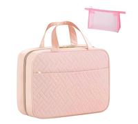 Focenat Trousse de Toilette Femme Voyage, Trousses Maquillage, Vanity Voyage, Trousse de Cosmétiques avec Crochet, Sac pour Cosmétique, Trousses de Toilette Pliable pour Femme, Rose-Orange