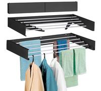 FOCHIER F Séchoir à linge mural pliable - 80 cm de large avec 3,9 m linéaire de 3,9 m et 5 tiges en aluminium - Gabarit de perçage - Embout de tournevis long - Capacité de 27,2 kg (noir, 80 cm)