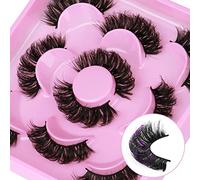 Focipeysa Lot de 5 paires de faux cils naturels duveteux 3D Wispy D Curl Cils russes épais 21 mm