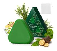 FOCJUK 1 Pièce Pains Shampoing Solide Triangulaire,Savon Vert pour Cheveux,Avec Filet à Bulles Pour Nourrit,Assouplit et Renforce les Cheveux