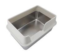 Focket Boîte à Litière pour Chats en Acier Inoxydable, Bac à Litière en Métal enfermé avec des Côtés Hauts, Scoop pour Plusieurs Chats (L Blanc)