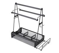 Focket Caddy Ustensile, Caddie Grill en Revêtement en Carbone en Acier en Carbone avec 4 Compartiments 2 Porte-Serviettes en Papier pour Pique-Nique de Camping