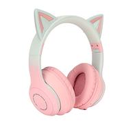 Focket Ecouteurs Bluetooth, Ecouteurs Oreilles de Chat avec Microphone, Ecouteurs sans Fil Lumineux à 7 LEDs avec contrôle du Volume, Ecouteurs de Jeu Pliables pour Enfants et Adultes 15H (Rose)