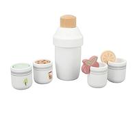 Focket Ensemble de Jeu de thé au Lait en Bois, Stimule la Cognition, Ensemble de Jeu de Cuisine en Bois de Hêtre Naturel, Jouets de Cuisson de Nourriture avec Shaker à thé au Lait, Tasse à Mesurer