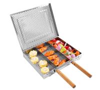 Focket Paniers à grillades pour barbecue extérieur, panier à grillades en acier inoxydable avec poignée et séparateurs amovibles, panier à grillades pour poissons, légumes (double poignée)