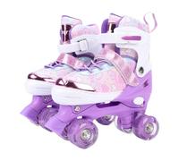 Focket Patins à roulettes pour Filles de 6 à 12 Ans, Patins à roulettes Luminosiers Réglables en 4 Tailles avec Roues Clignotantes, Patins Quad à Triple Protection pour l'Extérieur (L)
