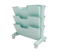 Focket Petite Bibliothèque, 3 Niveaux, Rotation à 360°, 4 Roues Mobiles, étagère Fine, Bibliothèque Portable avec Un Design incliné Unique pour Chambres à Coucher, Dortoirs, Salles de Lecture (Blue)