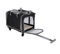 Focket Porte-Chat avec Roues, 4 Fenêtres en, Conception Pliable, Plate-Forme Amovible à Quatre Roues, Poignée Télescopique, Porte-Animal Roulant, Chien Portable avec épaule Réglable Antidérapante
