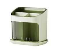 Focket Porte ustensiles compact pour plan de travail, avec porte baguettes amovible et rigole d'égouttage, pour fourchettes, cuillères, couteaux et autres ustensiles de cuisine. (Vert Transparent