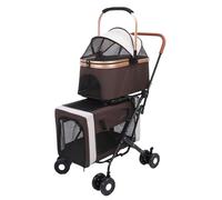 Focket Poussette double pour animaux avec paniers amovibles, poussette légère et pliable à 4 roues, coussins amovibles pour petits et moyens chiens et chats, facile
