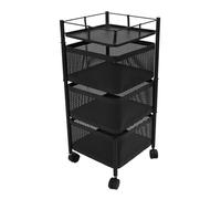 Focket Rack de Rangement de Cuisine en Rotation, Panier en Mailles en Acier en Carbone Robuste avec 4 Roues Rotatives pour Les Bureaux de Salle de Bains de Cuisine (Black 3 Niveaux)