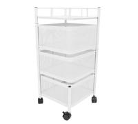 Focket Rack de Rangement de Cuisine en Rotation, Panier en Mailles en Acier en Carbone Robuste avec 4 Roues Rotatives pour Les Bureaux de Salle de Bains de Cuisine (Blanc 3 Niveaux)