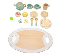 Focket Service à thé pour Petites Filles, Bords Lisses, Accessoires Riches, Jouets en Bois, Service à thé avec Plateau, Théière, Tasse à , Cuillère, Tranche de Citron, Gâteau, Boule de , Dessous de