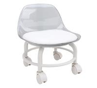 Focket Tabouret Roulant, Chaise en Acrylique avec Support Arrière pour l'utilisation du Garage de Bureau avec des Roues Universelles pour Les Besoins Bas des Selles (Blanc Transparent)