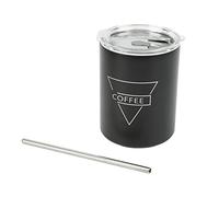Focket Tasse à café en Acier Inoxydable, Gobelet isolé Sous Vide de 12oz, Tasse de Grand Calibre de qualité Alimentaire avec Paille pour les Voyages des Enfants (BLACK)