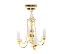 Fockety 1/12 Chandelier de Maison de poupée, Lampe Miniature, Lampe de Plafond de Luxe, Mini plafonnier à Piles, Lampe Suspendue pour la décoration de la Maison de poupée, Accessoires