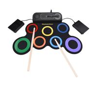 Fockety Batterie Électronique, Batterie d'Entraînement, Kit de Pads de Enroulables avec Haut-parleur, 7 Pads, Pédale et pour Enfants et Adultes (Version couleur)