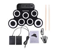 Fockety Batterie électronique, Haut-parleurs Intégrés, 7 Coussinets en Silicone, Batterie électrique Portable avec Bâtons de Pédale pour Enfants et adultes. (Version noir et blanc)