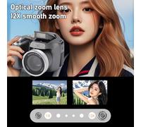 Fockety Caméra DSLR de L'appareil Photo Numérique, 4K 60m avec écran LCD Flash LED, CMOS 12X Optical 6X Zoom Rétro Rétro Caméra Numérique Enregistreur Vidéo 2S 5S 10S Timer Paramètres (Silver)