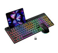 Fockety Clavier sans Fil et Combo de Souris, 115 Touches Clavier Ergonomique Pleine Grandeur avec RV Backlit et Récepteur USB 2,4G, Claviers D'Ordinateur Rechargeables pour PC