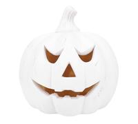 Fockety Décoration Artisanale en résine Blanche en Forme de Citrouille, bougeoir Creux en Forme de Citrouille Souriante avec Ouverture dans Le Fond pour Bougie LED ou lumière