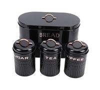 Fockety Ensemble de Conteneurs de Stockage en Métal, 4 Pièces Boîte à Pain et Boîte à Pain en Fer de qualité Alimentaire Ensemble de Boîtes de Stockage de Boîte à café en Métal pour thé, (BLACK)