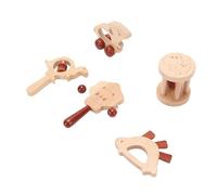 Fockety Ensemble de Jouets Hochet en Bois pour bébé 5 Pièces, Jouet de Préhension de Dentition Naturel avec Clochette et Claquement pour Nouveau-nés, Shaker de Développement