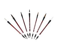 Fockety Ensemble de Pinceaux de Calligraphie, Poils de Belette Doux, Manche en Bois, Stylo Traditionnel pour Débutants, Calligraphie Chinoise, Ensemble de 7 Pièces pour un Transport et une Collecte