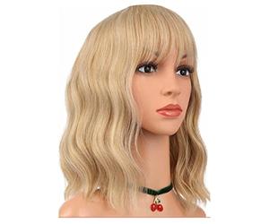 Fockety Faux Doux Curly Perruque Synthétique Courte Courte avec Frang (Or clair)