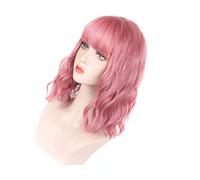 Fockety Faux Doux Curly Perruque Synthétique Courte Courte avec Frang (rose clair)