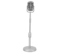 Fockety Faux Microphone Vintage avec Support, Microphone Léger Portable en ABS Rétro, Style Rétro Classique pour Décoration de Fête, Costume, Jeu de Rôle et Nuit de Jeu (Argent)