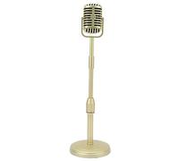 Fockety Faux Microphone Vintage avec Support, Microphone Léger Portable en ABS Rétro, Style Rétro Classique pour Décoration de Fête, Costume, Jeu de Rôle et Nuit de Jeu (Or)