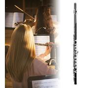 Fockety Flûte C àRUr Fermé 16 Clés, Flûte C 16 Trous en Laiton avec étUi de Rangement, Mousseline de Netoyage, Instrument de Musique à la Résonance de Tube en Laiton Coule Enfants (BLACK)