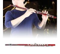 Fockety Flûte C àRUr Fermé 16 Clés, Flûte C 16 Trous en Laiton avec étUi de Rangement, Mousseline de Netoyage, Instrument de Musique à la Résonance de Tube en Laiton Coule Enfants (rouge)