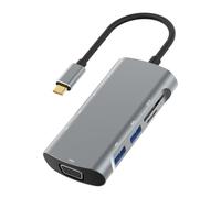 Fockety Hub USB C, Station d'accueil 9 en 1 PD 100 W, Adaptateur Multiport de Sortie 4K 2K 30 Hz avec Double Lecteur de Carte SD, Ports VGA USB 3 0 pour Ordinateurs Portables