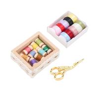 Fockety Kit de Couture Miniature à L'échelle 1:12, Outils de Couture Complexes avec des Détails Réalistes, Boîte de Ruban de Ciseaux, Bobines, avec Base en Bois, pour L'artisanat