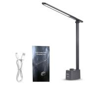 Fockety Lampe de Bureau Rotative avec Porte-stylo, Réglage Continu de la luminosité à 5 Températures de Couleur, Port de Chargement USB, Affichage Numérique avec Bras Pliable pour la (T221012U)