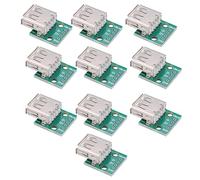 Fockety Lot de 10 Cartes de Prises USB de Type A, Adaptateur Dip au Pas de 2,54 Mm - Prise USB Standard pour Alimentation électrique, Conception de Planche à Pain - Idéal pour Les Passionnés