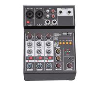 Fockety Mélangeur de Son, Table de Mixage Audio MP3 USB, Console de Mixage 4 Canaux 48 V, Alimentation Fantôme Stéréo DJ, Carte de pour Enregistrement sur Ordinateur, karaoké,